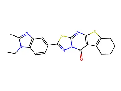 2-(1-Ethyl-2-methyl-1H-benzimidazol-5-yl)-6,7,8,9-tetrahydro-10H-[1]benzothieno[2,3-d][1,3,4]thiadiazolo[3,2-a]pyrimidin-10-one structure