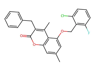3-benzyl-5-[(2-chloro-6-fluorobenzyl)oxy]-4,7-dimethyl-2H-chromen-2-one structure