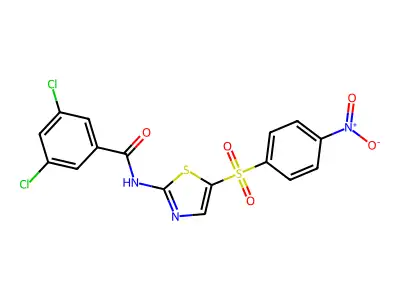 3,5-dichloro-N-(5-((4-nitrophenyl)sulfonyl)thiazol-2-yl)benzamide structure