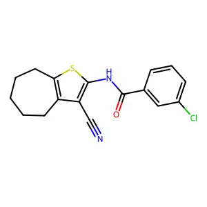 3-chloro-N-(3-cyano-5,6,7,8-tetrahydro-4H-cyclohepta[b]thiophen-2-yl)benzamide structure