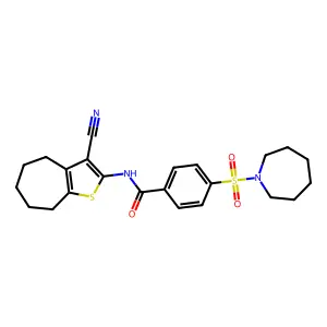 4-(azepan-1-ylsulfonyl)-N-(3-cyano-5,6,7,8-tetrahydro-4H-cyclohepta[b]thiophen-2-yl)benzamide structure