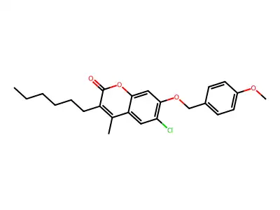 6-chloro-3-hexyl-7-[(4-methoxybenzyl)oxy]-4-methyl-2H-chromen-2-one structure