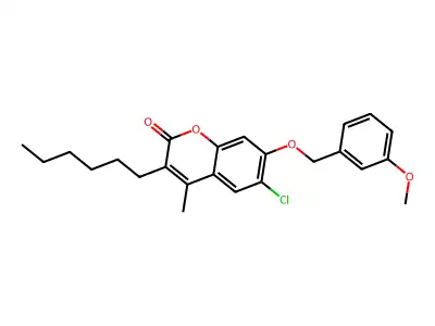 6-chloro-3-hexyl-7-[(3-methoxybenzyl)oxy]-4-methyl-2H-chromen-2-one structure