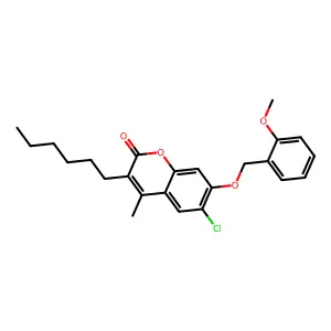 6-chloro-3-hexyl-7-[(2-methoxybenzyl)oxy]-4-methyl-2H-chromen-2-one structure