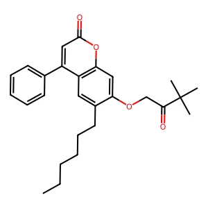 7-(3,3-dimethyl-2-oxobutoxy)-6-hexyl-4-phenyl-2H-chromen-2-one structure