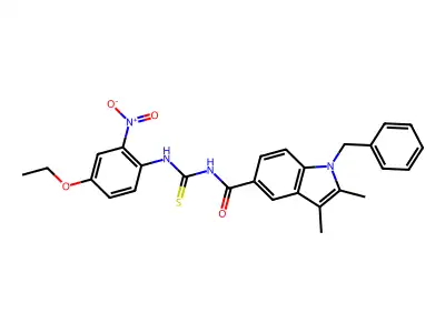 1-benzyl-N-[(4-ethoxy-2-nitrophenyl)carbamothioyl]-2,3-dimethylindole-5-carboxamide structure