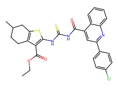 ethyl 2-[({[2-(4-chlorophenyl)quinolin-4-yl]carbonyl}carbamothioyl)amino]-6-methyl-4,5,6,7-tetrahydro-1-benzothiophene-3-carboxylate structure