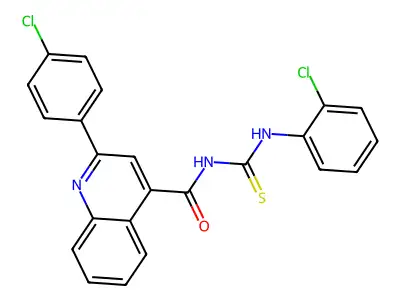 2-(4-chlorophenyl)-N-[(2-chlorophenyl)carbamothioyl]quinoline-4-carboxamide structure