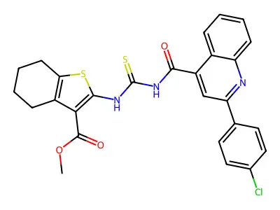 methyl 2-[[2-(4-chlorophenyl)quinoline-4-carbonyl]carbamothioylamino]-4,5,6,7-tetrahydro-1-benzothiophene-3-carboxylate structure