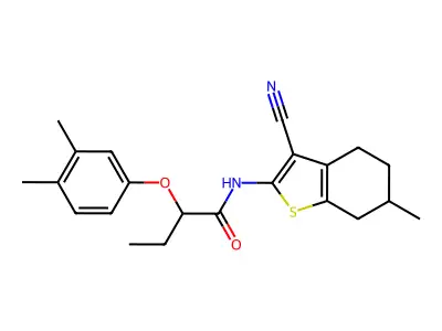 N-(3-cyano-6-methyl-4,5,6,7-tetrahydro-1-benzothiophen-2-yl)-2-(3,4-dimethylphenoxy)butanamide structure