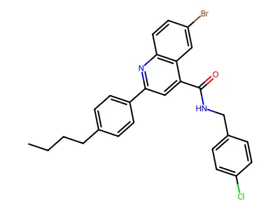 6-bromo-2-(4-butylphenyl)-N-[(4-chlorophenyl)methyl]quinoline-4-carboxamide structure