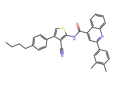N-[4-(4-butylphenyl)-3-cyanothiophen-2-yl]-2-(3,4-dimethylphenyl)quinoline-4-carboxamide structure