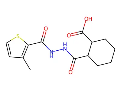 2-({2-[(3-methyl-2-thienyl)carbonyl]hydrazino}carbonyl)cyclohexanecarboxylic acid structure