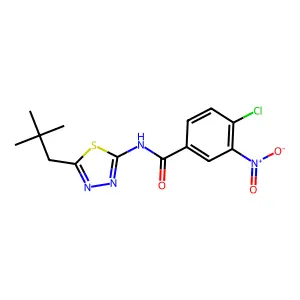 4-chloro-N-[5-(2,2-dimethylpropyl)-1,3,4-thiadiazol-2-yl]-3-nitrobenzamide structure