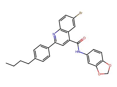 N-(1,3-benzodioxol-5-yl)-6-bromo-2-(4-butylphenyl)quinoline-4-carboxamide structure
