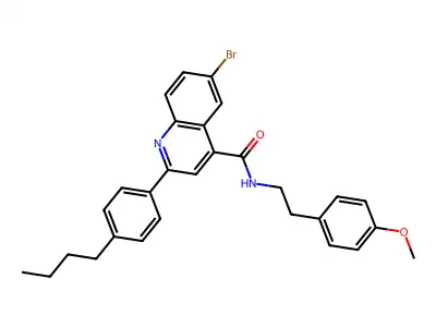 6-bromo-2-(4-butylphenyl)-N-[2-(4-methoxyphenyl)ethyl]quinoline-4-carboxamide structure