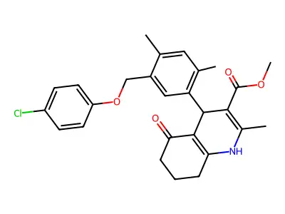 methyl 4-{5-[(4-chlorophenoxy)methyl]-2,4-dimethylphenyl}-2-methyl-5-oxo-1,4,5,6,7,8-hexahydro-3-quinolinecarboxylate structure