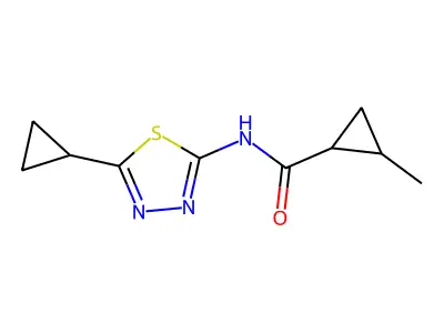 N-(5-cyclopropyl-1,3,4-thiadiazol-2-yl)-2-methylcyclopropanecarboxamide structure