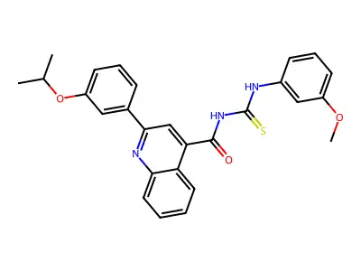 N-[(3-methoxyphenyl)carbamothioyl]-2-(3-propan-2-yloxyphenyl)quinoline-4-carboxamide structure