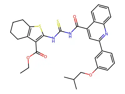 ethyl 2-[[2-[3-(2-methylpropoxy)phenyl]quinoline-4-carbonyl]carbamothioylamino]-4,5,6,7-tetrahydro-1-benzothiophene-3-carboxylate structure