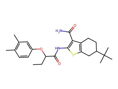 6-tert-butyl-2-{[2-(3,4-dimethylphenoxy)butanoyl]amino}-4,5,6,7-tetrahydro-1-benzothiophene-3-carboxamide structure
