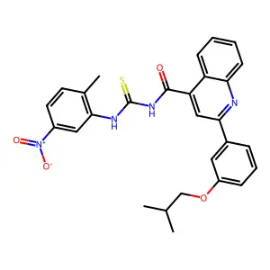 N-[(2-methyl-5-nitrophenyl)carbamothioyl]-2-[3-(2-methylpropoxy)phenyl]quinoline-4-carboxamide structure