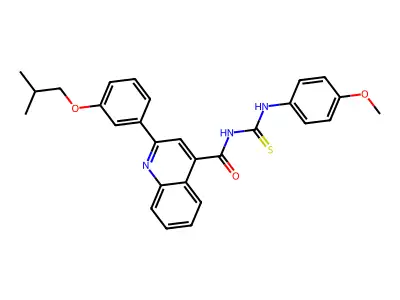 N-[(4-methoxyphenyl)carbamothioyl]-2-[3-(2-methylpropoxy)phenyl]quinoline-4-carboxamide structure
