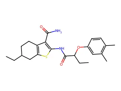 2-{[2-(3,4-dimethylphenoxy)butanoyl]amino}-6-ethyl-4,5,6,7-tetrahydro-1-benzothiophene-3-carboxamide structure