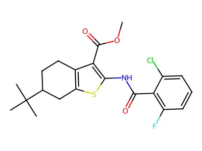 methyl 6-tert-butyl-2-[(2-chloro-6-fluorobenzoyl)amino]-4,5,6,7-tetrahydro-1-benzothiophene-3-carboxylate structure