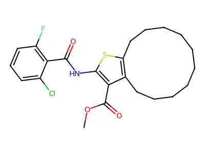methyl 2-[(2-chloro-6-fluorobenzoyl)amino]-4,5,6,7,8,9,10,11,12,13-decahydrocyclododeca[b]thiophene-3-carboxylate structure