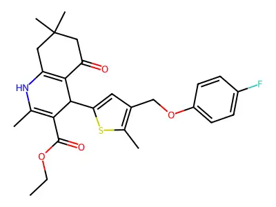 ethyl 4-{4-[(4-fluorophenoxy)methyl]-5-methyl-2-thienyl}-2,7,7-trimethyl-5-oxo-1,4,5,6,7,8-hexahydro-3-quinolinecarboxylate structure