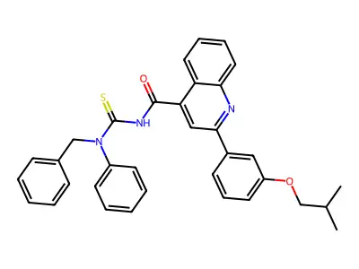 N-[benzyl(phenyl)carbamothioyl]-2-[3-(2-methylpropoxy)phenyl]quinoline-4-carboxamide structure