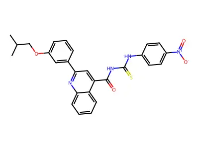 2-[3-(2-methylpropoxy)phenyl]-N-[(4-nitrophenyl)carbamothioyl]quinoline-4-carboxamide structure