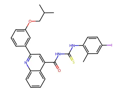 N-[(4-iodo-2-methylphenyl)carbamothioyl]-2-[3-(2-methylpropoxy)phenyl]quinoline-4-carboxamide structure