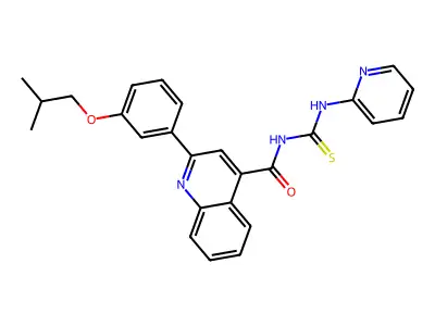 2-[3-(2-methylpropoxy)phenyl]-N-(pyridin-2-ylcarbamothioyl)quinoline-4-carboxamide structure
