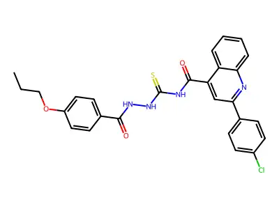 2-(4-chlorophenyl)-N-{[2-(4-propoxybenzoyl)hydrazino]carbothioyl}-4-quinolinecarboxamide structure