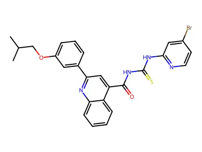 N-[(4-bromopyridin-2-yl)carbamothioyl]-2-[3-(2-methylpropoxy)phenyl]quinoline-4-carboxamide structure