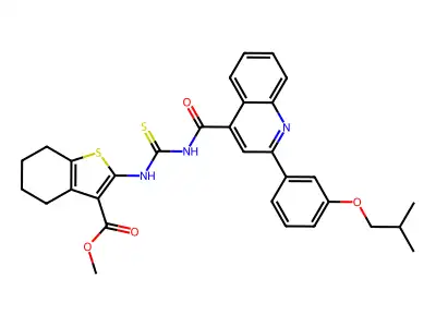 methyl 2-[[2-[3-(2-methylpropoxy)phenyl]quinoline-4-carbonyl]carbamothioylamino]-4,5,6,7-tetrahydro-1-benzothiophene-3-carboxylate structure