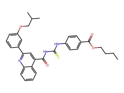 butyl 4-[[2-[3-(2-methylpropoxy)phenyl]quinoline-4-carbonyl]carbamothioylamino]benzoate structure