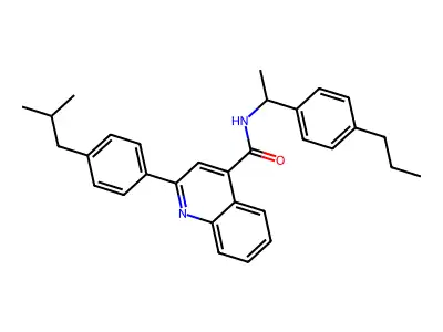 2-[4-(2-methylpropyl)phenyl]-N-[1-(4-propylphenyl)ethyl]quinoline-4-carboxamide structure