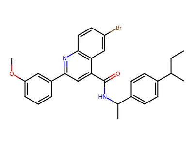 6-bromo-N-[1-(4-butan-2-ylphenyl)ethyl]-2-(3-methoxyphenyl)quinoline-4-carboxamide structure