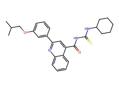 N-(cyclohexylcarbamothioyl)-2-[3-(2-methylpropoxy)phenyl]quinoline-4-carboxamide structure