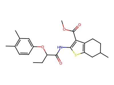 methyl 2-{[2-(3,4-dimethylphenoxy)butanoyl]amino}-6-methyl-4,5,6,7-tetrahydro-1-benzothiophene-3-carboxylate structure