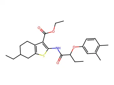 ethyl 2-{[2-(3,4-dimethylphenoxy)butanoyl]amino}-6-ethyl-4,5,6,7-tetrahydro-1-benzothiophene-3-carboxylate structure