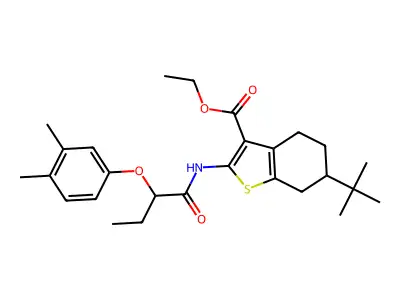 ethyl 6-tert-butyl-2-{[2-(3,4-dimethylphenoxy)butanoyl]amino}-4,5,6,7-tetrahydro-1-benzothiophene-3-carboxylate structure