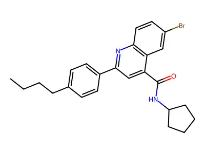 6-bromo-2-(4-butylphenyl)-N-cyclopentylquinoline-4-carboxamide structure