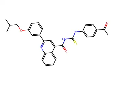 N-[(4-acetylphenyl)carbamothioyl]-2-[3-(2-methylpropoxy)phenyl]quinoline-4-carboxamide structure