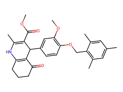 methyl 4-[4-(mesitylmethoxy)-3-methoxyphenyl]-2-methyl-5-oxo-1,4,5,6,7,8-hexahydro-3-quinolinecarboxylate structure