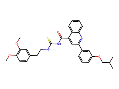 N-[2-(3,4-dimethoxyphenyl)ethylcarbamothioyl]-2-[3-(2-methylpropoxy)phenyl]quinoline-4-carboxamide structure