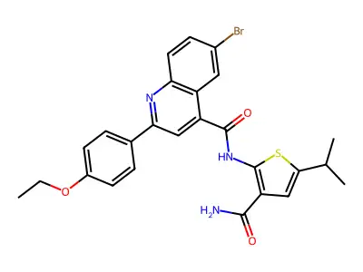 6-bromo-N-(3-carbamoyl-5-propan-2-ylthiophen-2-yl)-2-(4-ethoxyphenyl)quinoline-4-carboxamide structure